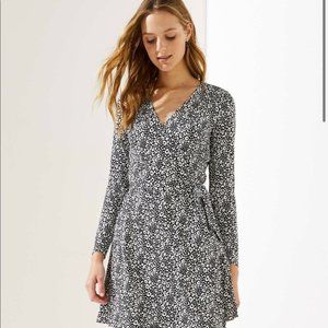 LOFT Black & White Leopard Print Wrap Dress